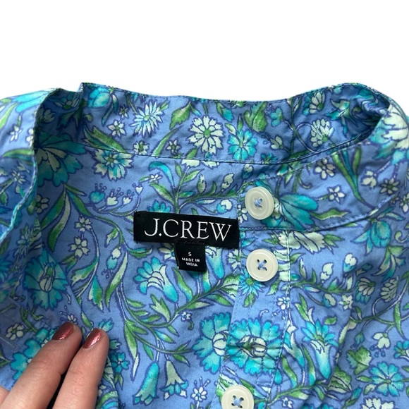 J. Crew Fresco top in blue floral cotton poplin size small popover shirt BP558 - Picture 4 of 9